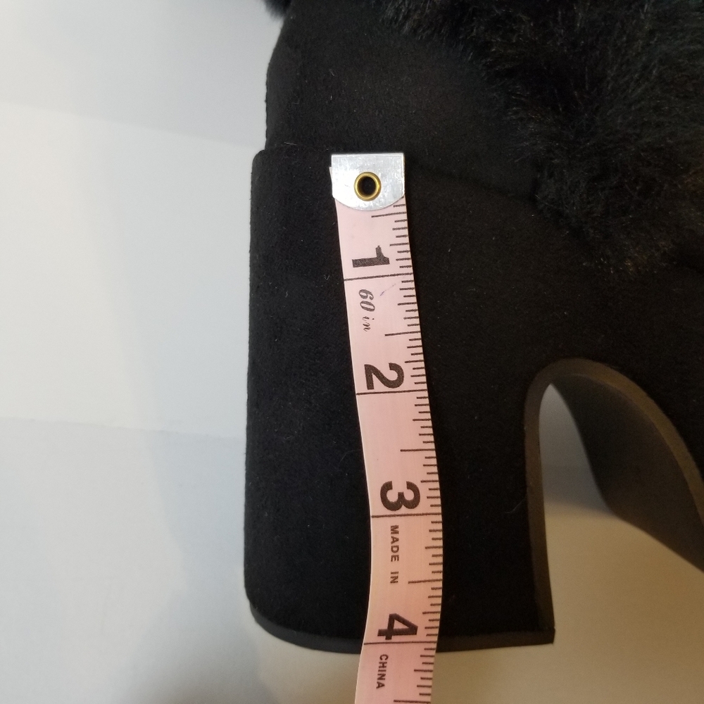 Black Winter Faux Fur Lace Front Side Zip Platform Heel Knee High Boot NWOT - Picture 12 of 12